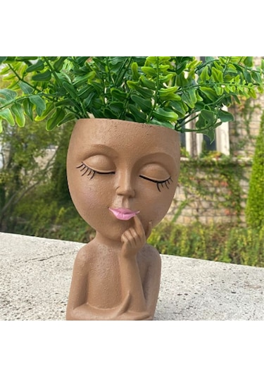 Sevimli Baş Saksı/yüz Saksı, İç Mekan Bitkileri İçin, Kız Yüz Saksı Sevimli Bayan Baş Saksı, Kahverengi