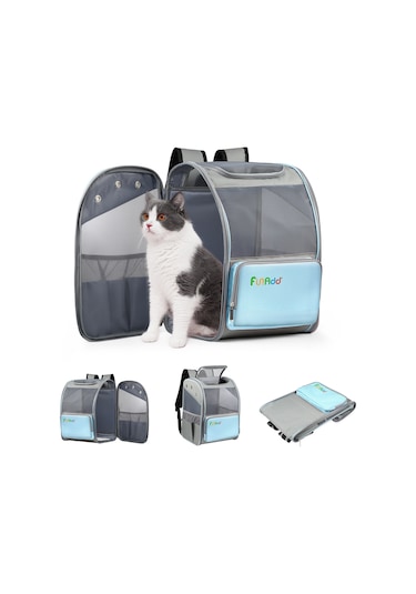 Funadd Fold Nefes Alabilir Pet Sırt Çantası Açık Omuzlar Kedi Çantası Mavi