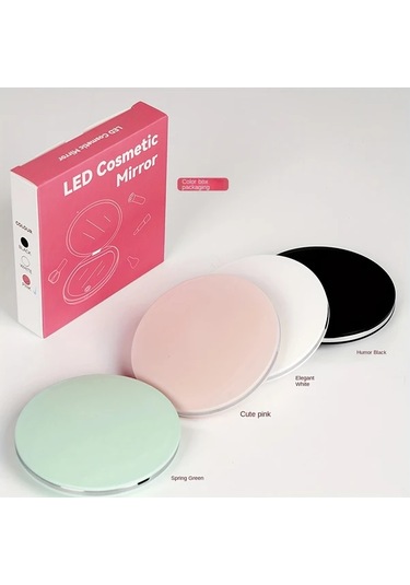 Brightnova Taşınabilir Led Seyahat Makyaj Aynası Green5x Çift Taraflı Katlanır 2x 5x Büyütmeli Cep Çanta Boy Ahşap