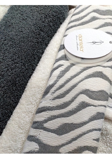 Dantela Premium Cotton Jakarlı Aile Bornoz Seti-Mery Krem Petrol Petrol - Krem