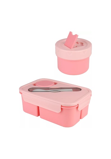 Mıland Üç Bölmeli Ve Çatal Bıçak Takılı 1250 Ml Öğle Yemeği Kutusu 185505484 Pembe