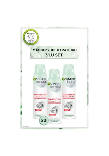 Garnier Mineral Magnezyum Ultra Kuru Kadın Sprey Deodorant 3 x 150 ML