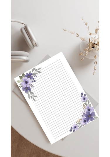 20 Adet A4 Boyutunda Çiçekli Mektup Kağıdı/not Kağıdı Model 9