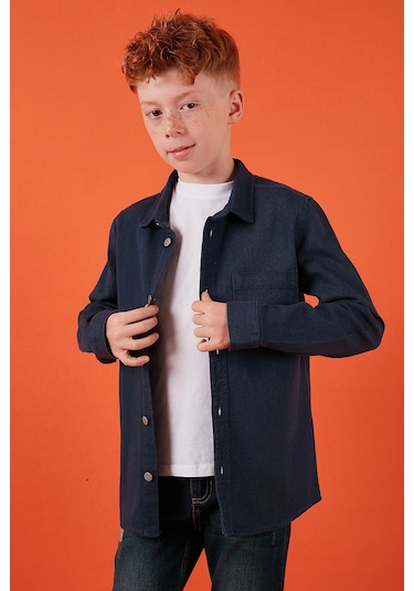 Lela Pamuklu Tek Cepli Düz Yaka Erkek Çocuk Gömlek Cf24W129140G Lacivert