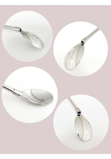 Kaşıklı Pipet Seti 6'lı Paslanmaz Çelik, Metalik Renk