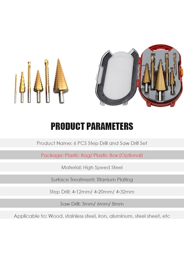 Suofeng Hss Ti Kaplama 3 Adet Aşama Matkap 4-12/20/32mm + 3 Adet Testere Matkap 3/6/8mm 6'lı Set - Ev Ve Endüstri Kullanıma Uygun