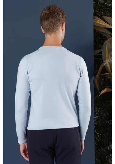 Tr 858 Slim Fit Mavi Klasik Triko Mavi