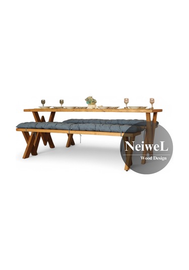 Neiwel Vera Doğal Ahşap Banklı Yemek Masası Takımı-100-300 Takım Açık Ceviz
