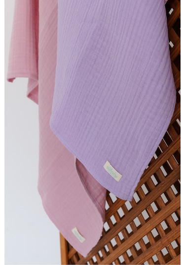 Pamuk 4 Katlı Müslin Örtü Seti 2'li Pudra Pembe ve Lavanta Pudra Lavanta