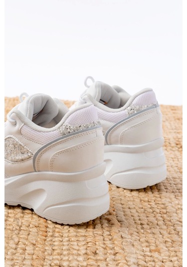 F-185 Beyaz Günlük Bağcıklı Taş Aksesuarlı Yazlık Spor Ayakkabı Beyaz