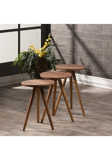 Zigon Sehpa 3 Lü Ahşap Torna Ayak Siyah Ceviz