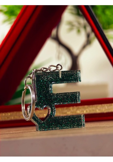 Harfli Anahtarlık Epoksi Kişiye Özel Yapım El Yapımı Harf Anahtarlık Kalp Model Özel Tasarım Hediyelik Ürün Kalp Desenli Simli Anahtarlık Altın - Kırmızı