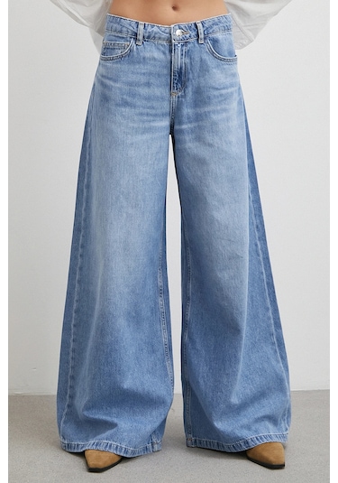 Yüksek Bel Wide Leg Jean Mavi Mavi
