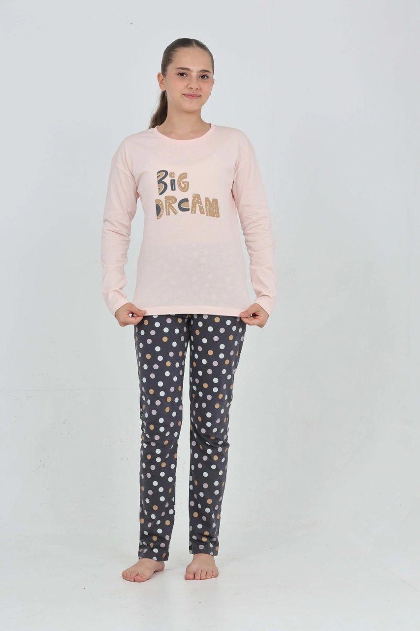Toontoy Kız Çocuk Big Dream Baskılı Pijama Takım Pudra