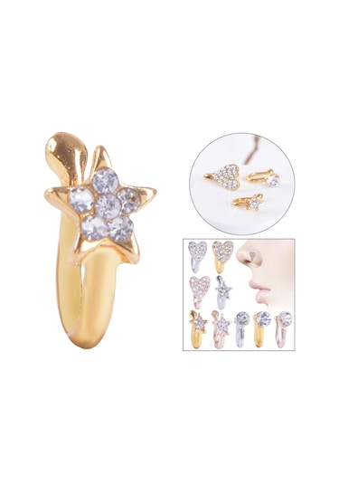 Suntek Glitter Klipsli Sahte Burun Halkası Altın-yıldız Altın