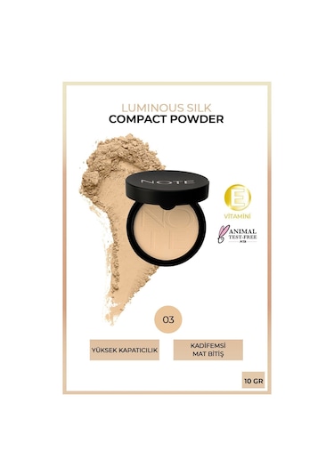 Note Cosmetique Luminous Silk Compact Powder Mat Bitişli Toz Pudra - 03 Medium Beige