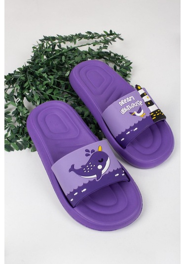 Kız Çocuk Tatlı Balina Temalı Terlik-5754-mor Mor