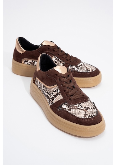 Montero Kahverengi Desenli Kadın Spor Ayakkabı Kahverengi