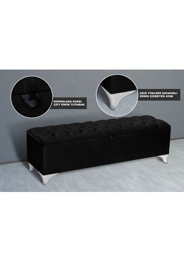 Vetra Sandıklı Bench Puf, Beyaz Siyah