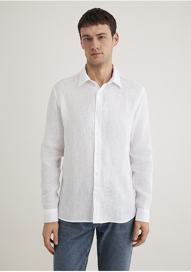 Mavi - Beyaz Keten Gömlek 0211466-620 Beyaz