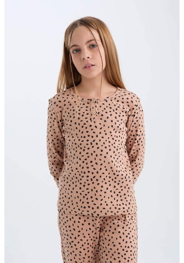 DeFacto Kız Çocuk Pijama Takımı Fitilli Kaşkorse Desenli Bisiklet Yaka Uzun Kollu Üst Uzun Alt D7748A824WNBG389 Bej DeFacto Kız Çocuk Pijama Takımı Fitilli Kaşkorse Desenli Bisiklet Yaka Uzun Kollu Üst Uzun Alt D7748A824WNBG389 Bej