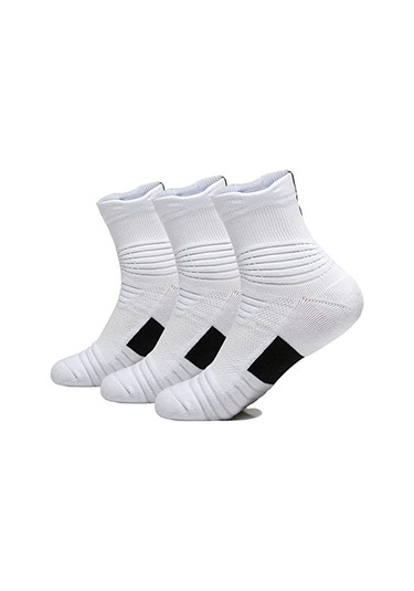 Xindoker 3 Çift Paket Spor Çorap - Basketbol, Koşu, Yürüyüş İçin Ventileli Ve Şok Emici Orta Boy Beyaz Çoraplar Beyaz