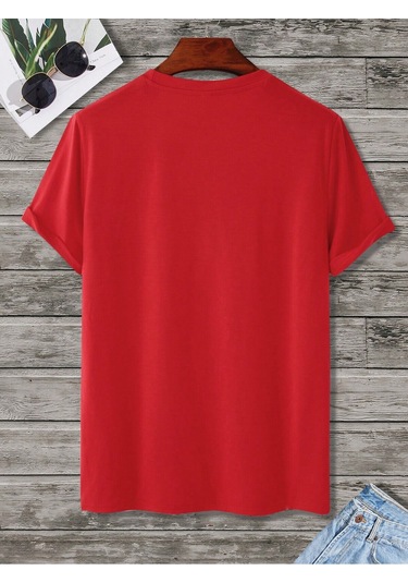 Space Created T-shirt - Kırmızı Baskılı Oversize Bisiklet Yaka Kısa Kol Tişört Kırmızı