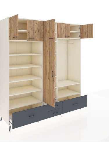 Kronos Dolap 18 Raflı 4 Çekmeceli Tek Askılı 220x59x243 Aytaşı-çam/antrasit Atlas Çam/antrasıt