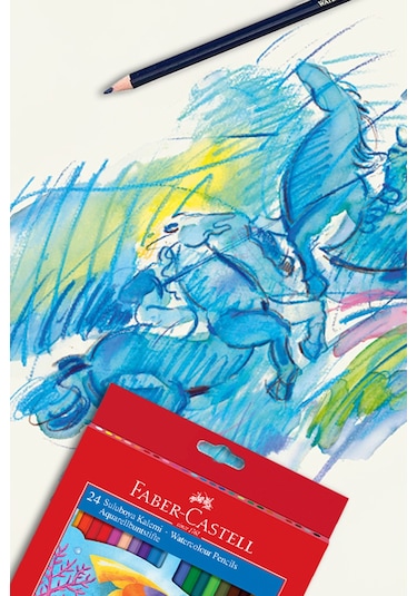Faber-Castell Karton Kutu Sulu Boya Kalemi, 24 Renk, Suda Çözünebilir, Fırça ve Kalem Hediyeli