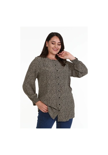 Düğme Detaylı Gipeli Tunik-haki Haki