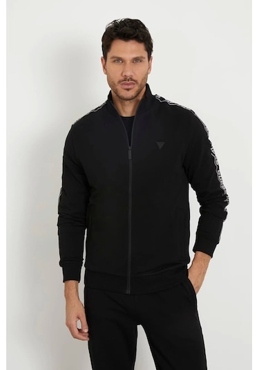 Guess Erkek Siyah Dik Yaka Zip Ceket