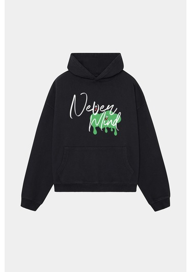 Emoji Siyah Hoodie - Oversize Streetwear Pamuklu Sweatshirt Siyah