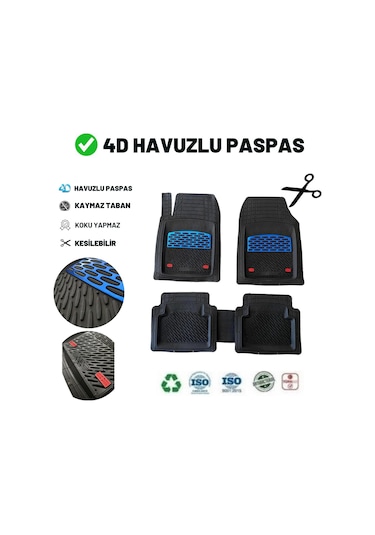 Honda Crv 2016 Uyumlu Havuzlu Üniversal Maxi Paspas Siyah - Mavi