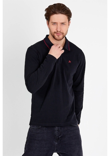 JAHR MARC Uzun Kollu Siyah Erkek Polo Yaka T-shirt - M Siyah