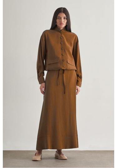 Taba Mizalle Modal Karışımlı Camel Maksi Evaze Etek CAMEL