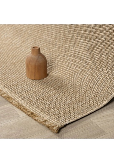 Koyu Bej Jüt Hasır Görünümlü Modern Halı - L664bjbo Kahve