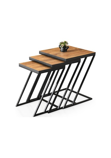 Zarif Metal Ayak Kare Z 3'lü Zigon Sehpa 001