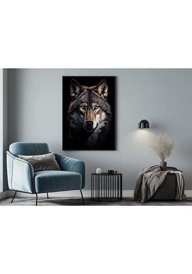 Tablo Ahşap Çerçeveli Tablo Çerçeveli Poster Kurt Portresi, Hayvan Temalı Tablo