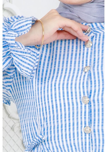 Pötükare Fırfır Detaylı Eda Elbise-mavi-3988-mavi Mavi