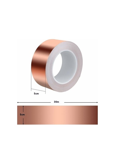 Bakır Folyo Bant 30m X 50mm, Premium Bakır Folyo Bant Emc Koruma Bandı Emı Koruması, El Sanatları, Sümüklü Böcek Kovucu, Elektrik Onarımları, Kağıt Devreleri İçin Yapışkan Bant