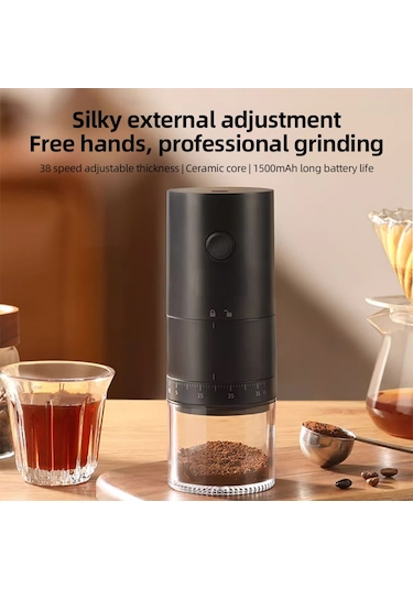 Wezone Portatif Seramik Öğütme Çekirdekli Kahve Değirmeni - 38 Ayar Kalınlık Regülasyonu, 1500mah Batarya, 25g Kahve Kabı, Usb Şarjlı, Beyaz Beyaz