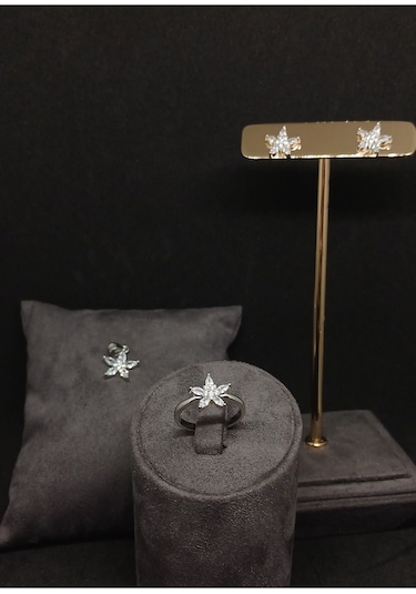 İnce Yapraklı Çiçekli Taşlı Gümüş Takı Seti 925 Ayar Şık Ve Zarif Kadın Aksesuarı Gümüş