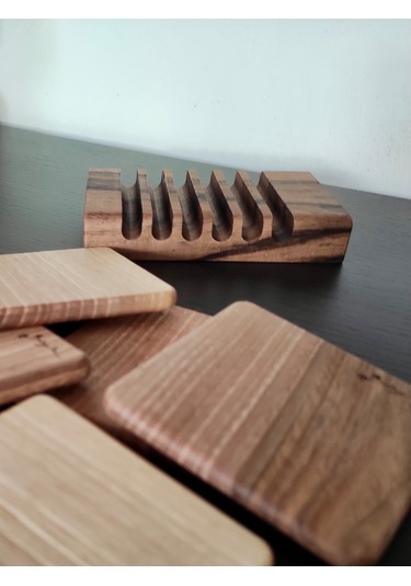 Gerçek Ceviz Ağacından El Yapımı Bardak Altlığı 4lü- Hand Made Walnut Coaster Ceviz 6'lı