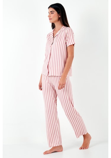 Lela Desenli Regular Fit Gömlek Yaka Bayan Pijama Takımı 65750101 Pudra Lela Desenli Regular Fit Gömlek Yaka Bayan Pijama Takımı 65750101 Pudra