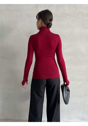 Kadın Parmak Detaylı Balıkçı Yaka Soft Bluz Bordo
