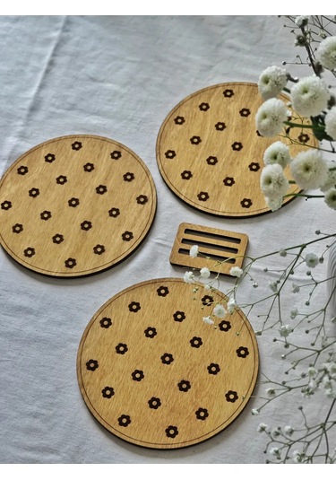 Orlov's Decor Sıcak Tutucu Ahşap Standları "çiçekler" Set 3 Parça 388896707 Meşe