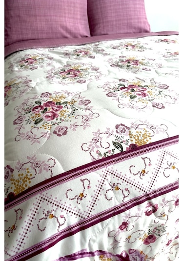 Alla Turca Tek Kişilik Yazlık Uyku Seti Düz Çarşaflı Kanaviçe Gül Kurusu Gülkurusu