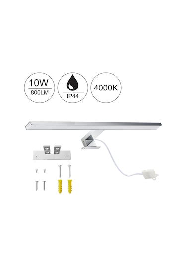 Skycity Banyo Duvar Aydınlatması 4000k Beyaz Işık 10w Paslanmaz Çelik 60cm, Dolap Ve Ayna Işığı, Ip44, 800 Lumens, Göz Koruyucu, Modern Tasarım Gümüş