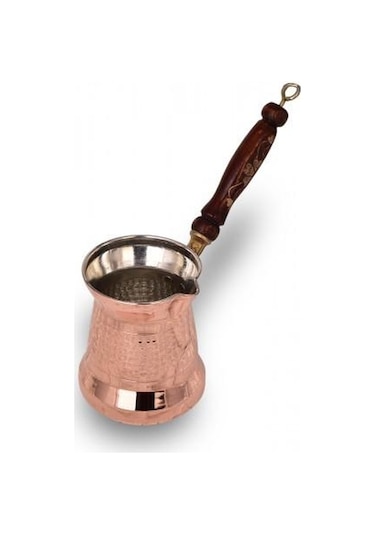 Turna 4 Fincan Kapasiteli Ahşap Kulplu 3 Numara Bakır Cezve