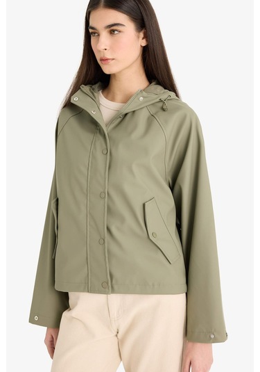 Defacto Regular Fit Kapüşonlu Suni Deri Yağmurluk E8552ax25aukh402 Haki